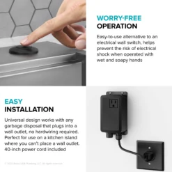 Garbage Disposal Air Switch Kit in Matte Black with Push Button, AC Adapter, Power Cord, and Air Tube Included
