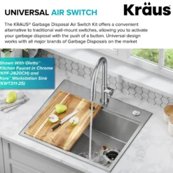 Garbage Disposal Air Switch Kitin Spot-Free Stainless Steel with Push Button, AC Adapter, Power Cord, and Air Tube Included