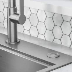 Garbage Disposal Air Switch Kitin Spot-Free Stainless Steel with Push Button, AC Adapter, Power Cord, and Air Tube Included