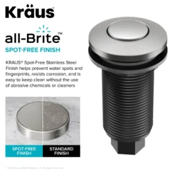 Garbage Disposal Air Switch Kitin Spot-Free Stainless Steel with Push Button, AC Adapter, Power Cord, and Air Tube Included
