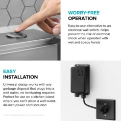 Garbage Disposal Air Switch Kitin Spot-Free Stainless Steel with Push Button, AC Adapter, Power Cord, and Air Tube Included