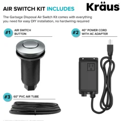 Garbage Disposal Air Switch Kitin Chrome with Push Button, AC Adapter, Power Cord, and Air Tube Included