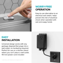 Garbage Disposal Air Switch Kitin Chrome with Push Button, AC Adapter, Power Cord, and Air Tube Included