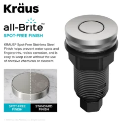 Garbage Disposal Air Switch Kit in Spot-Free Stainless Steel with Push Button, AC Adapter, Power Cord, and Air Tube Included