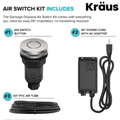Garbage Disposal Air Switch Kit in Spot-Free Stainless Steel with Push Button, AC Adapter, Power Cord, and Air Tube Included