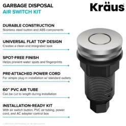 Garbage Disposal Air Switch Kit in Spot-Free Stainless Steel with Push Button, AC Adapter, Power Cord, and Air Tube Included