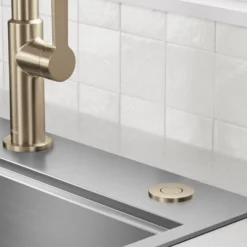 Garbage Disposal Air Switch Kit with 2 Flat-Top Push Buttons in Spot-Free Stainless Steel and Spot-Free Antique Champagne Bronze, AC Adapter, Power Cord, and Air Tube Included