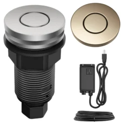 Garbage Disposal Air Switch Kit with 2 Flat-Top Push Buttons in Spot-Free Stainless Steel and Spot-Free Antique Champagne Bronze, AC Adapter, Power Cord, and Air Tube Included