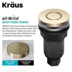 Garbage Disposal Air Switch Kit with 2 Flat-Top Push Buttons in Spot-Free Stainless Steel and Spot-Free Antique Champagne Bronze, AC Adapter, Power Cord, and Air Tube Included