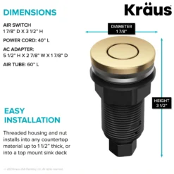 Garbage Disposal Air Switch Kit with 2 Flat-Top Push Buttons in Spot-Free Stainless Steel and Brushed Brass, AC Adapter, Power Cord, and Air Tube Included