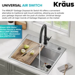 Garbage Disposal Air Switch Kit with 2 Flat-Top Push Buttons in Spot-Free Stainless Steel and Brushed Brass, AC Adapter, Power Cord, and Air Tube Included