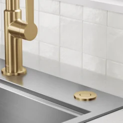 Garbage Disposal Air Switch Kit with 2 Flat-Top Push Buttons in Spot-Free Stainless Steel and Brushed Brass, AC Adapter, Power Cord, and Air Tube Included