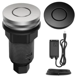 Garbage Disposal Air Switch Kit with 2 Flat-Top Push Buttons in Spot-Free Stainless Steel and Matte Black, AC Adapter, Power Cord, and Air Tube Included