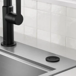 Garbage Disposal Air Switch Kit with 2 Flat-Top Push Buttons in Spot-Free Stainless Steel and Matte Black, AC Adapter, Power Cord, and Air Tube Included