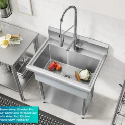 19” 18-Gauge Stainless Steel Single Bowl Freestanding Commercial Style Laundry Utility Sink