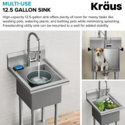 19” 18-Gauge Stainless Steel Single Bowl Freestanding Commercial Style Laundry Utility Sink