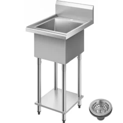19” 18-Gauge Stainless Steel Single Bowl Freestanding Commercial Style Laundry Utility Sink