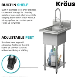 19” 18-Gauge Stainless Steel Single Bowl Freestanding Commercial Style Laundry Utility Sink