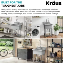24” 18-Gauge Stainless Steel Single Bowl Freestanding Commercial Style Laundry Utility Sink