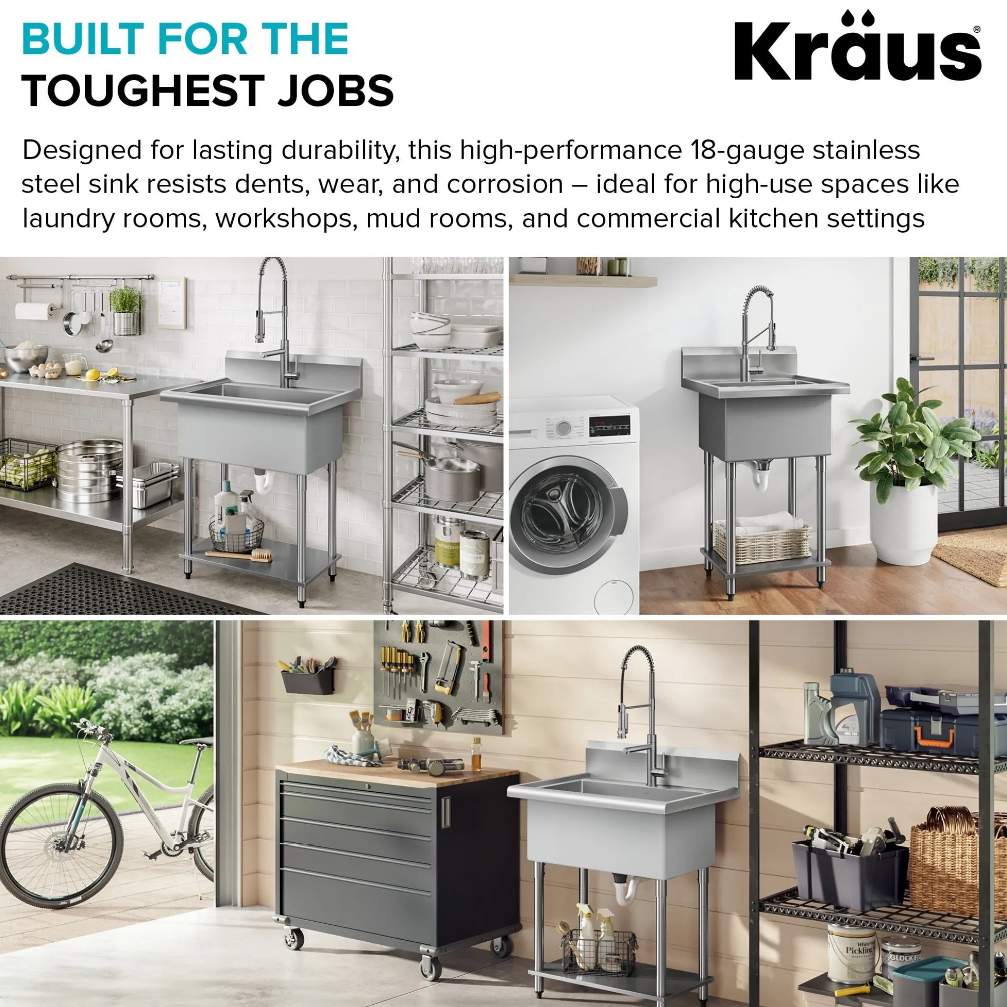 24” 18-Gauge Stainless Steel Single Bowl Freestanding Commercial Style Laundry Utility Sink