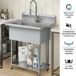 32” 18-Gauge Stainless Steel Single Bowl Freestanding Commercial Style Laundry Utility Sink