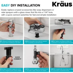 Glass Rinser for Kitchen Sink in Spot-Free Stainless Steel