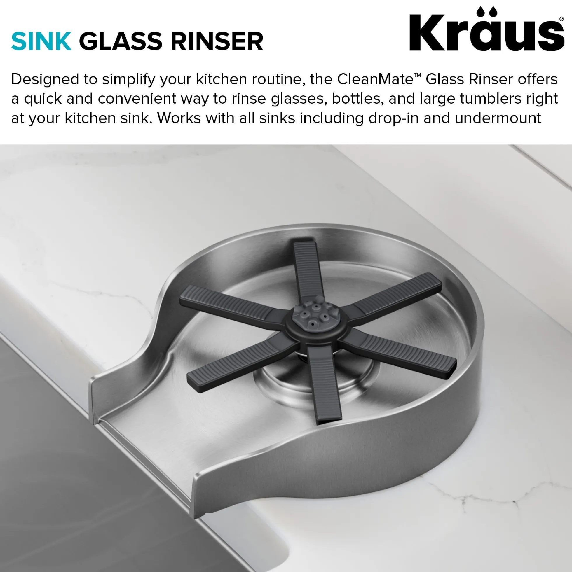Glass Rinser for Kitchen Sink in Spot-Free Stainless Steel