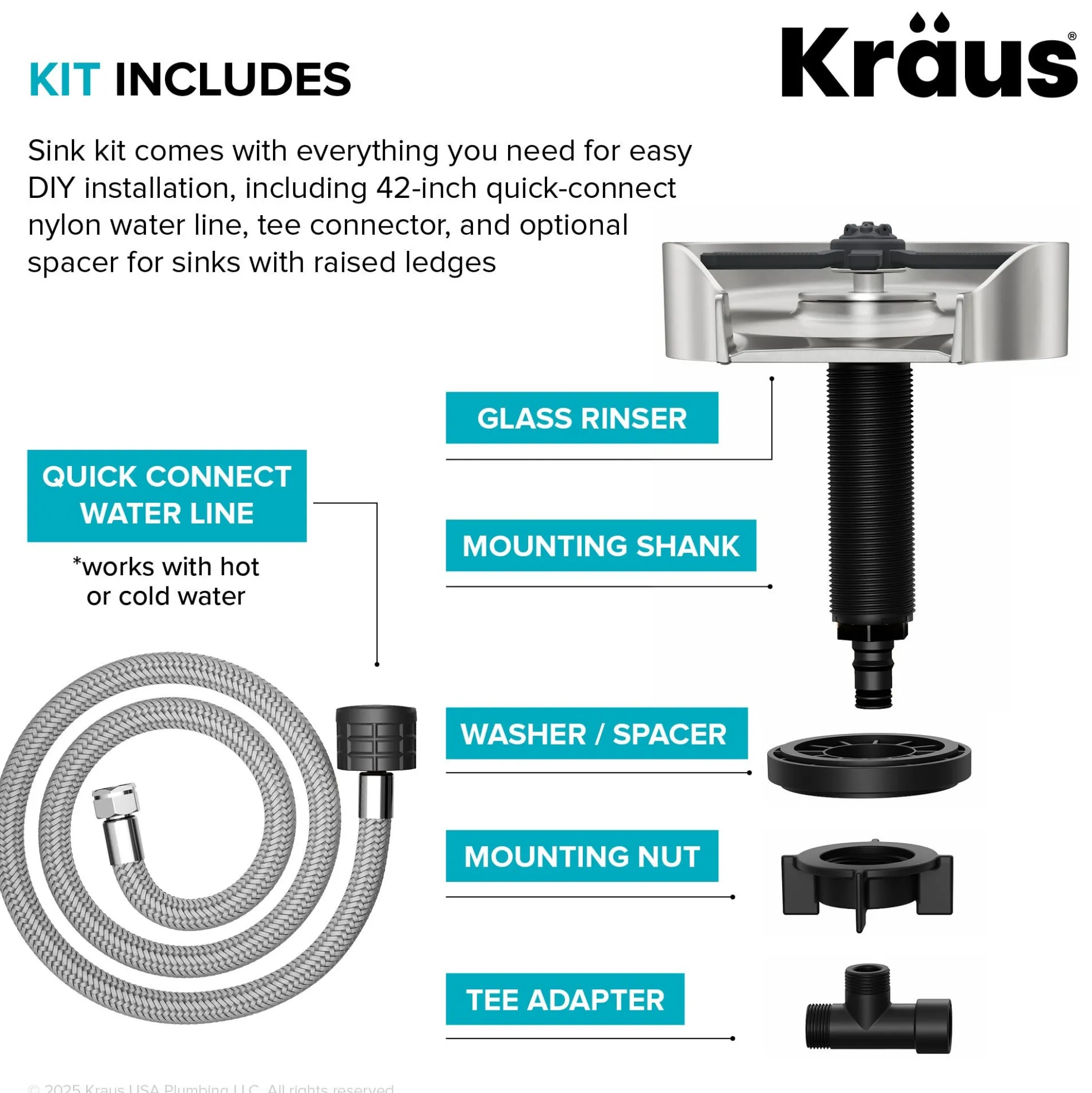 Glass Rinser for Kitchen Sink in Spot-Free Stainless Steel
