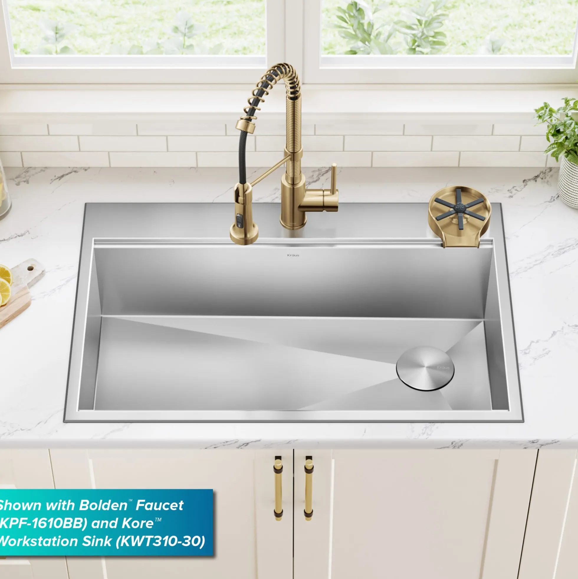 Glass Rinser for Kitchen Sink in Spot-Free Brushed Brass