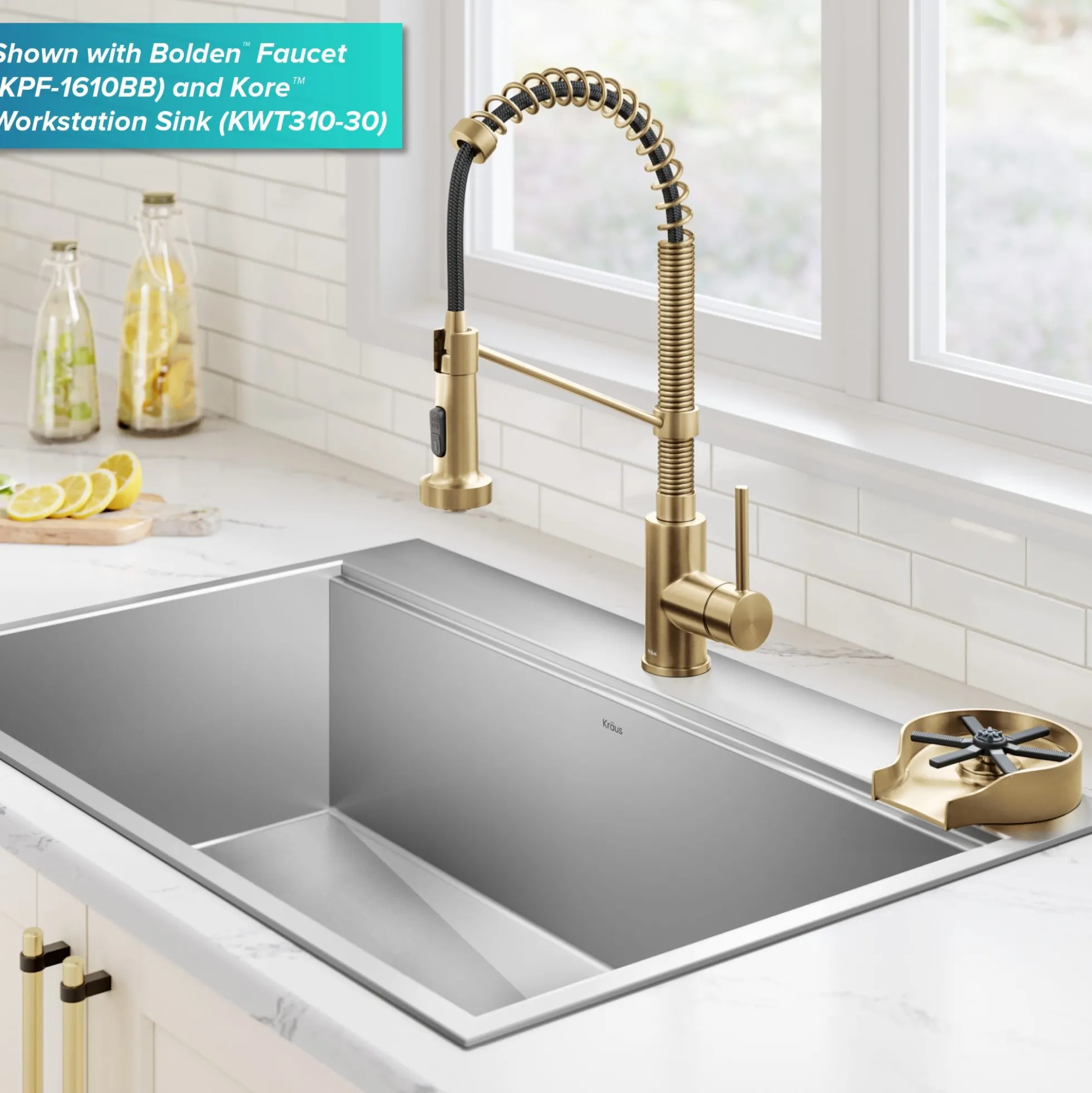 Glass Rinser for Kitchen Sink in Spot-Free Brushed Brass