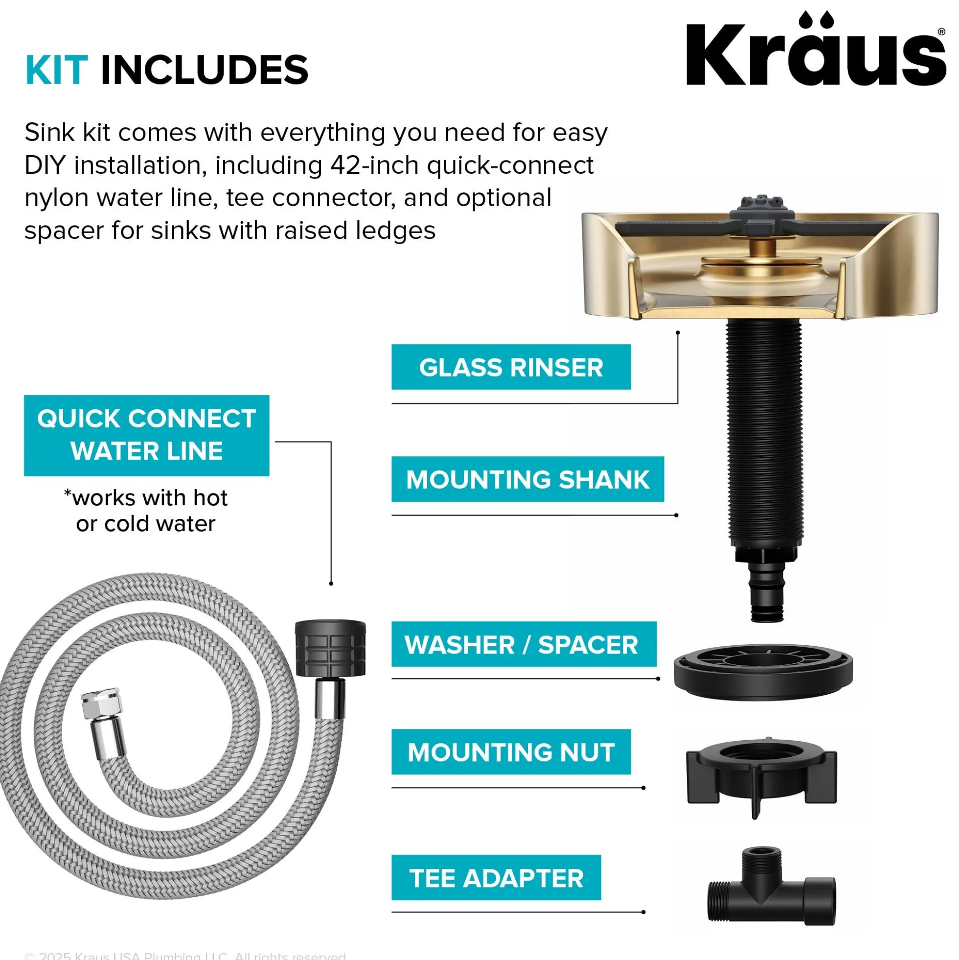 Glass Rinser for Kitchen Sink in Spot-Free Brushed Brass
