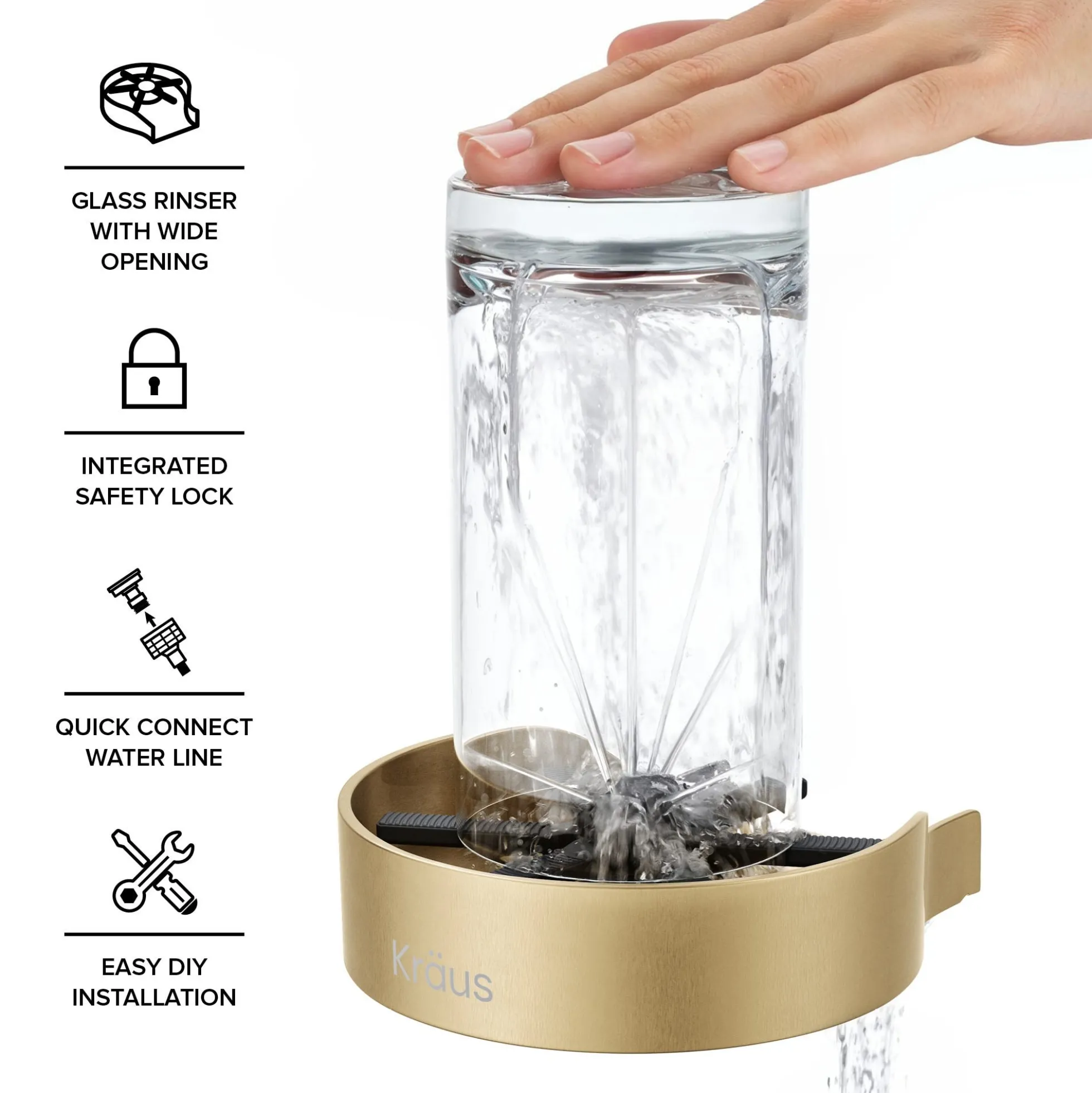 Glass Rinser for Kitchen Sink in Spot-Free Brushed Brass