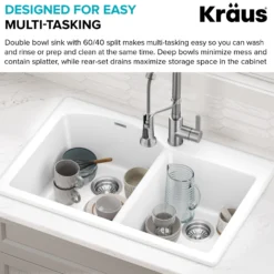 33” Granite Drop In / Undermount 60/40 Double Bowl White Kitchen Sink