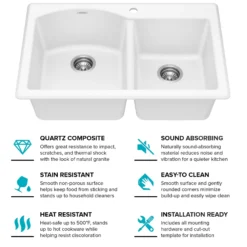 33” Granite Drop In / Undermount 60/40 Double Bowl White Kitchen Sink