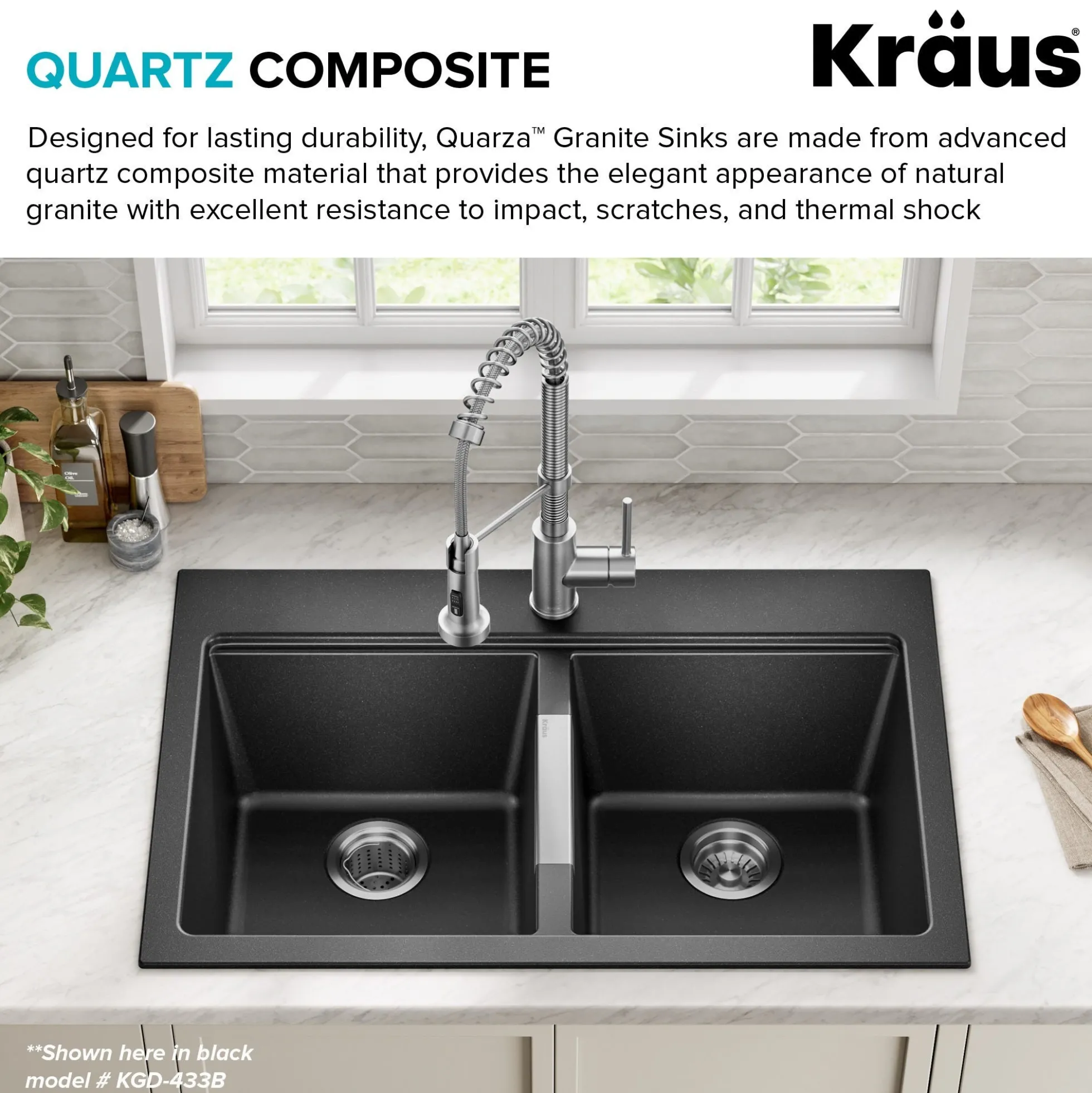 33” Granite Drop In / Undermount 50/50 Double Bowl White Kitchen Sink