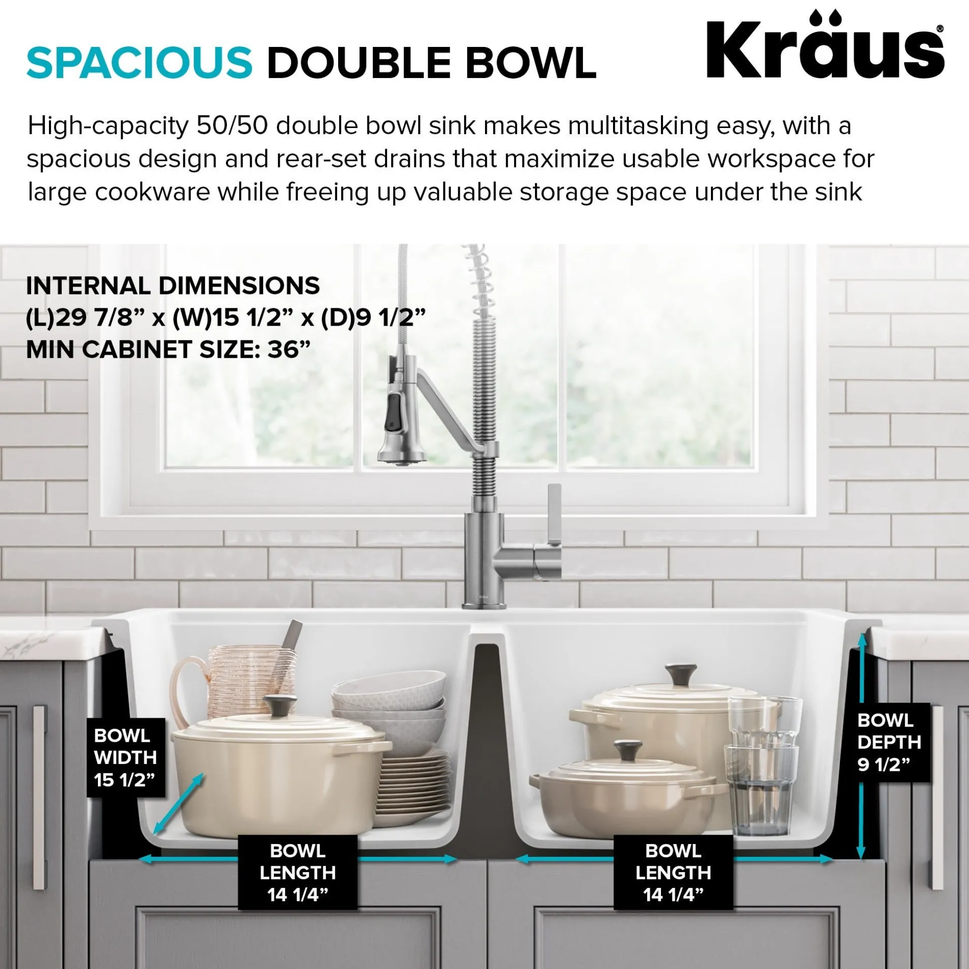 33” Granite Drop In / Undermount 50/50 Double Bowl White Kitchen Sink