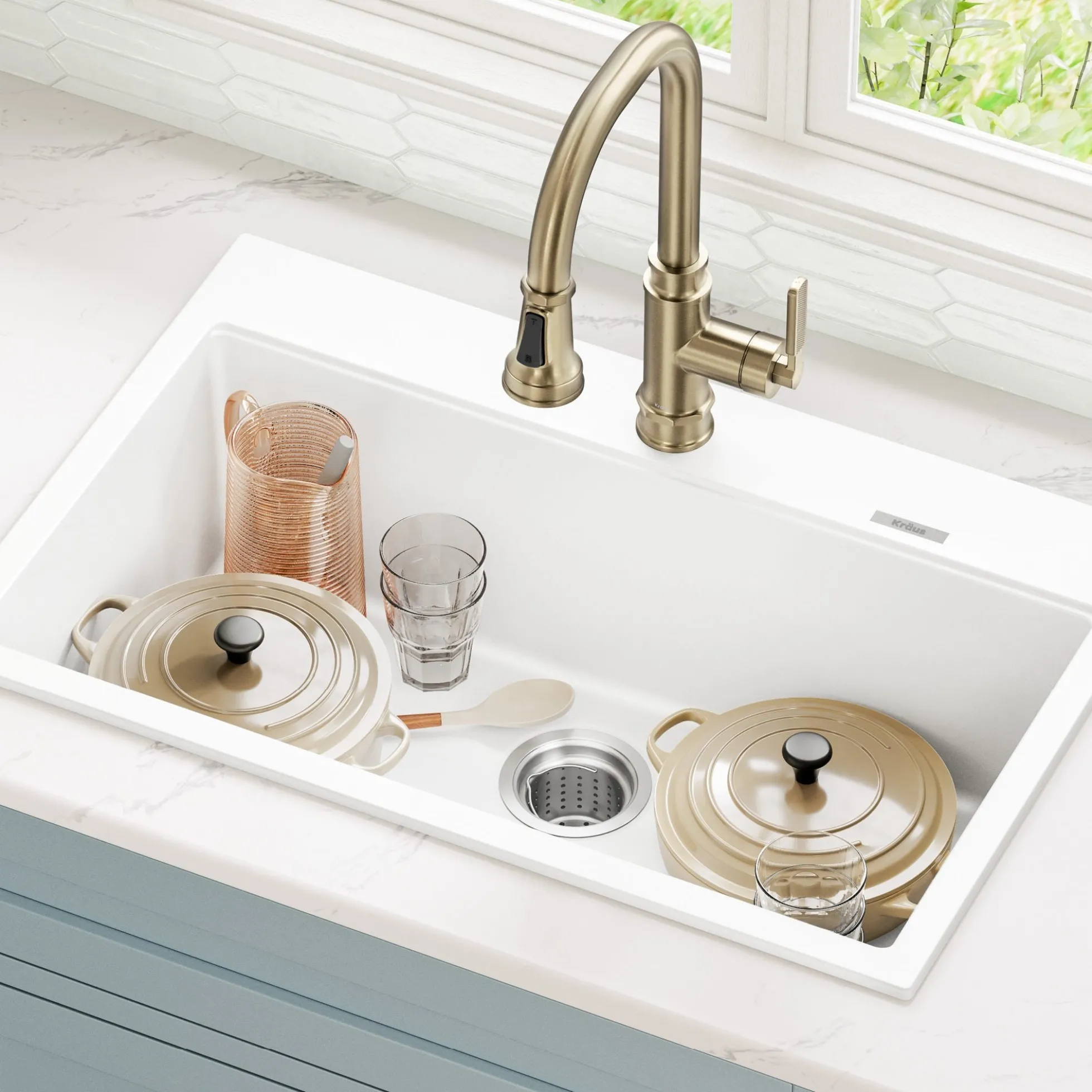 31” Granite Drop In / Undermount Single Bowl White Kitchen Sink