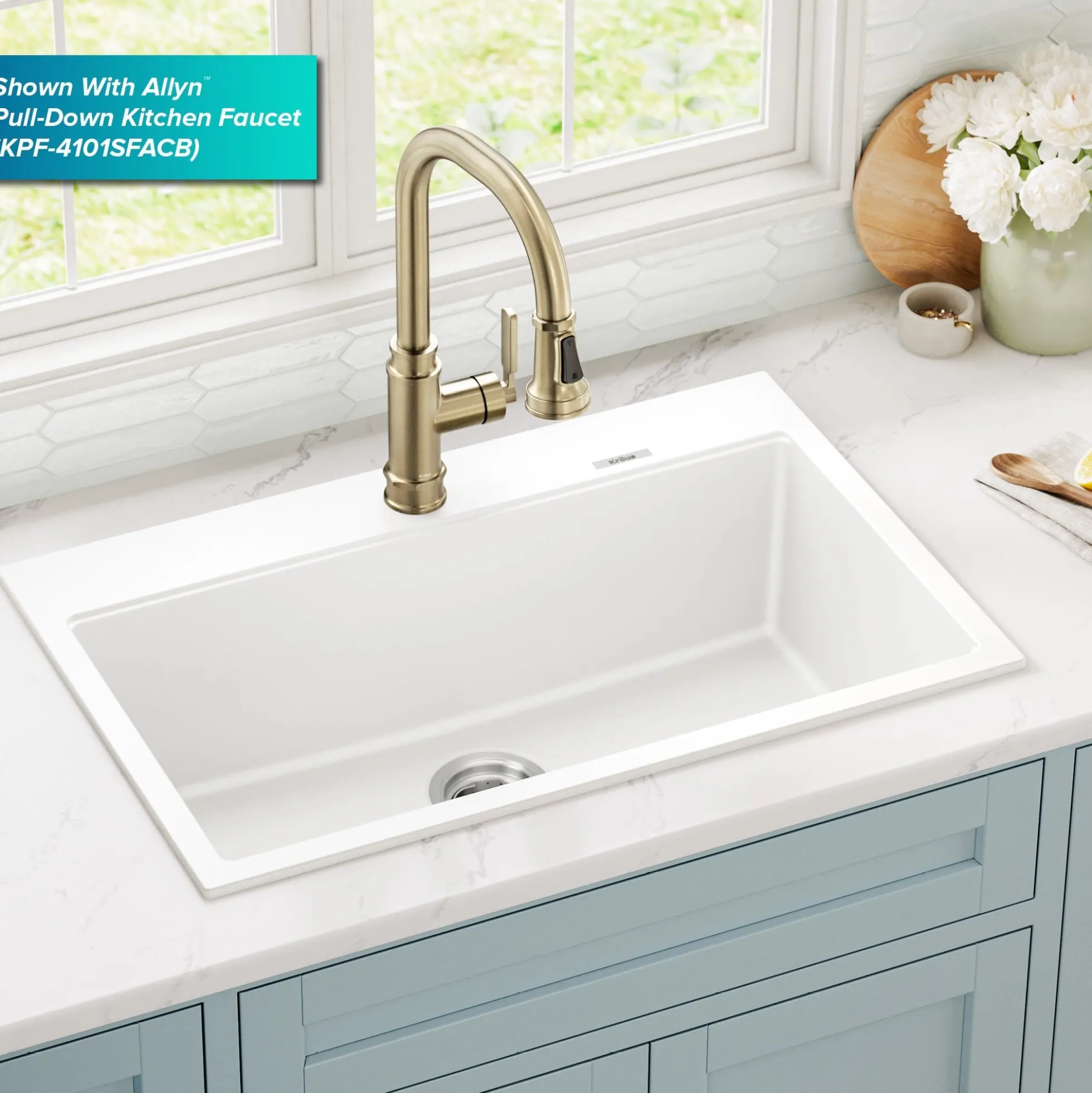 31” Granite Drop In / Undermount Single Bowl White Kitchen Sink