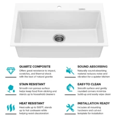 31” Granite Drop In / Undermount Single Bowl White Kitchen Sink