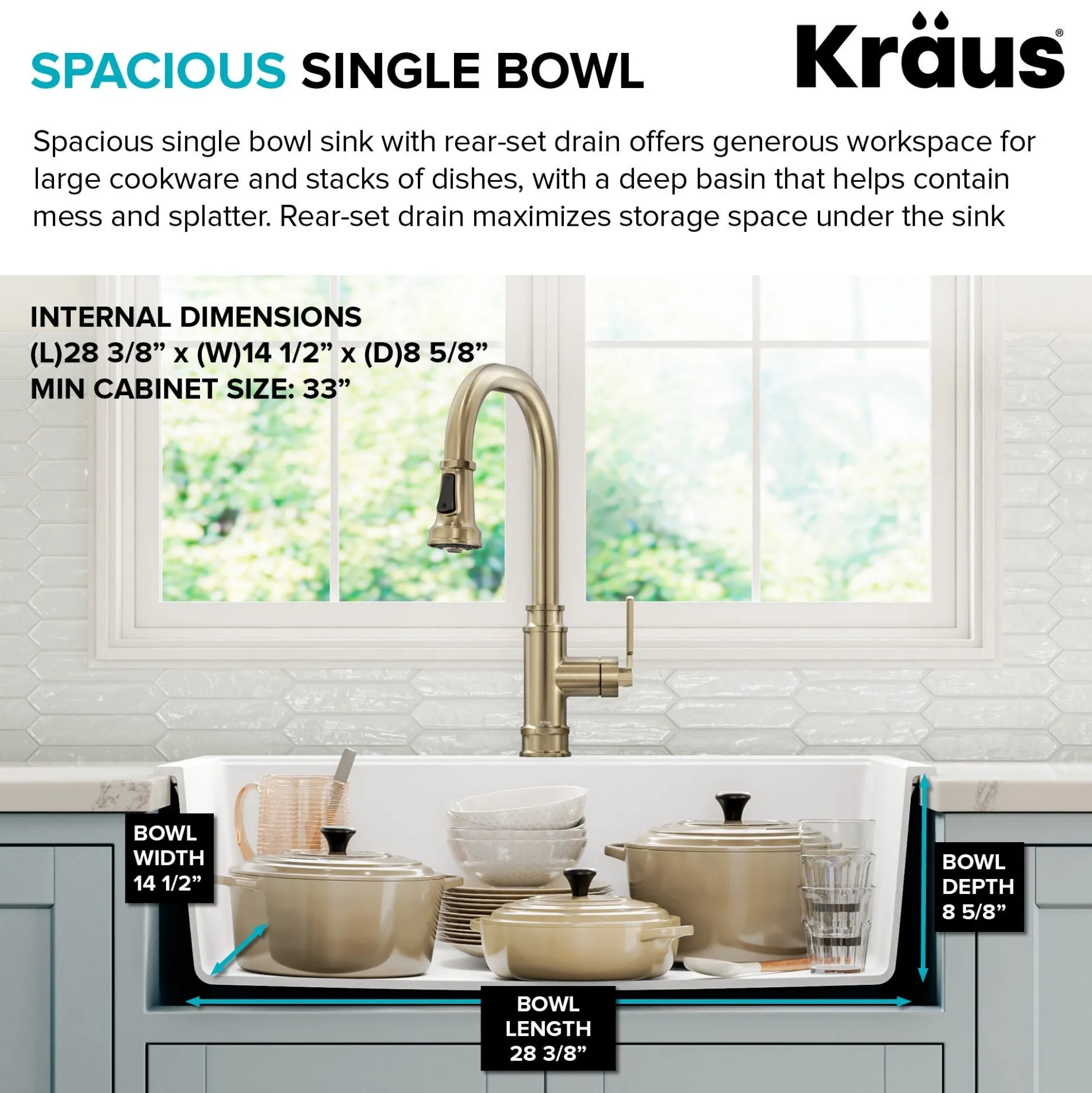 31” Granite Drop In / Undermount Single Bowl White Kitchen Sink