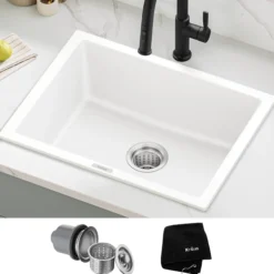 24” Granite Drop In / Undermount Single Bowl White Kitchen Sink