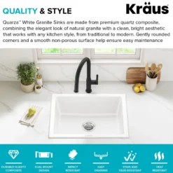 24” Granite Drop In / Undermount Single Bowl White Kitchen Sink