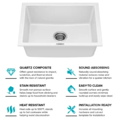 24” Granite Drop In / Undermount Single Bowl White Kitchen Sink