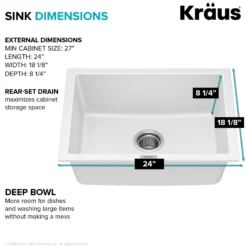 24” Granite Drop In / Undermount Single Bowl White Kitchen Sink