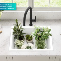 24” Granite Drop In / Undermount Single Bowl White Kitchen Sink