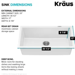 31” Granite Undermount Single Bowl White Kitchen Sink