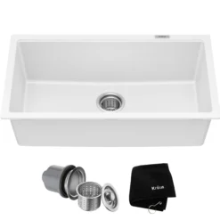 31” Granite Undermount Single Bowl White Kitchen Sink