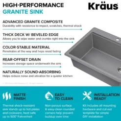 28” Granite Workstation Drop In Top Mount Single Bowl Kitchen Sink in Metallic Grey with Accessories