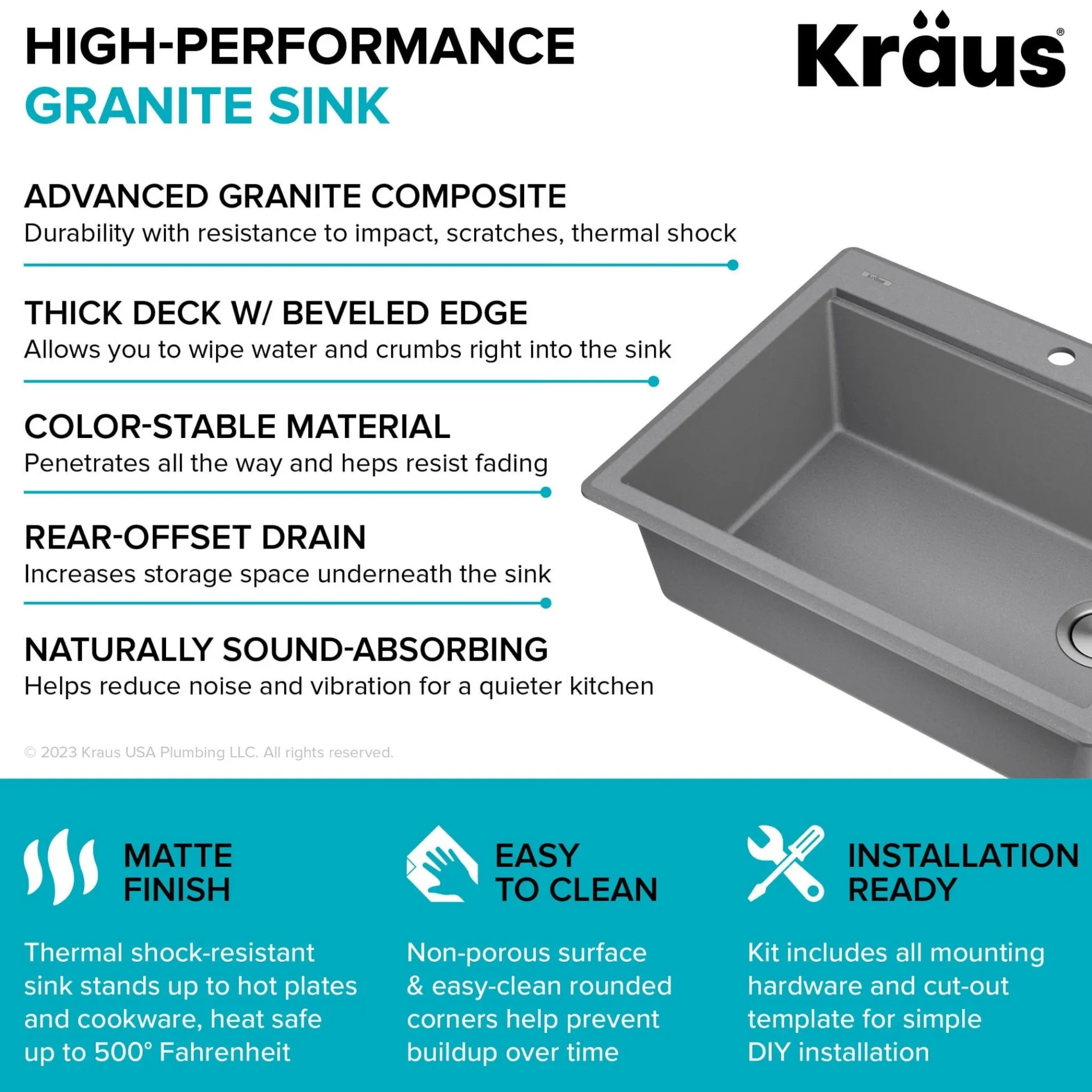 28” Granite Workstation Drop In Top Mount Single Bowl Kitchen Sink in Metallic Grey with Accessories