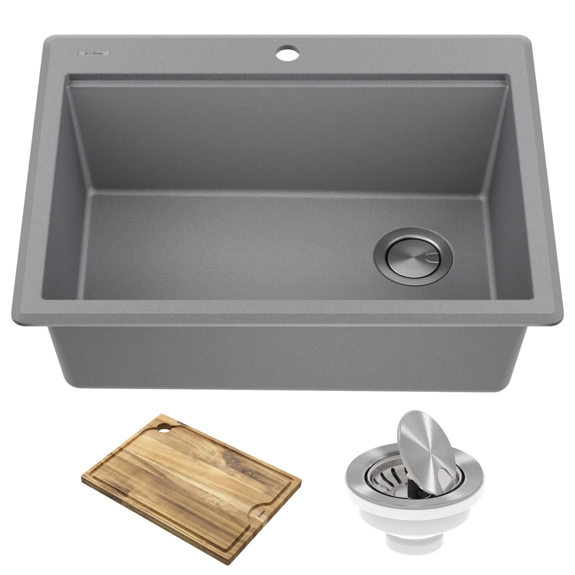 28” Granite Workstation Drop In Top Mount Single Bowl Kitchen Sink in Metallic Grey with Accessories